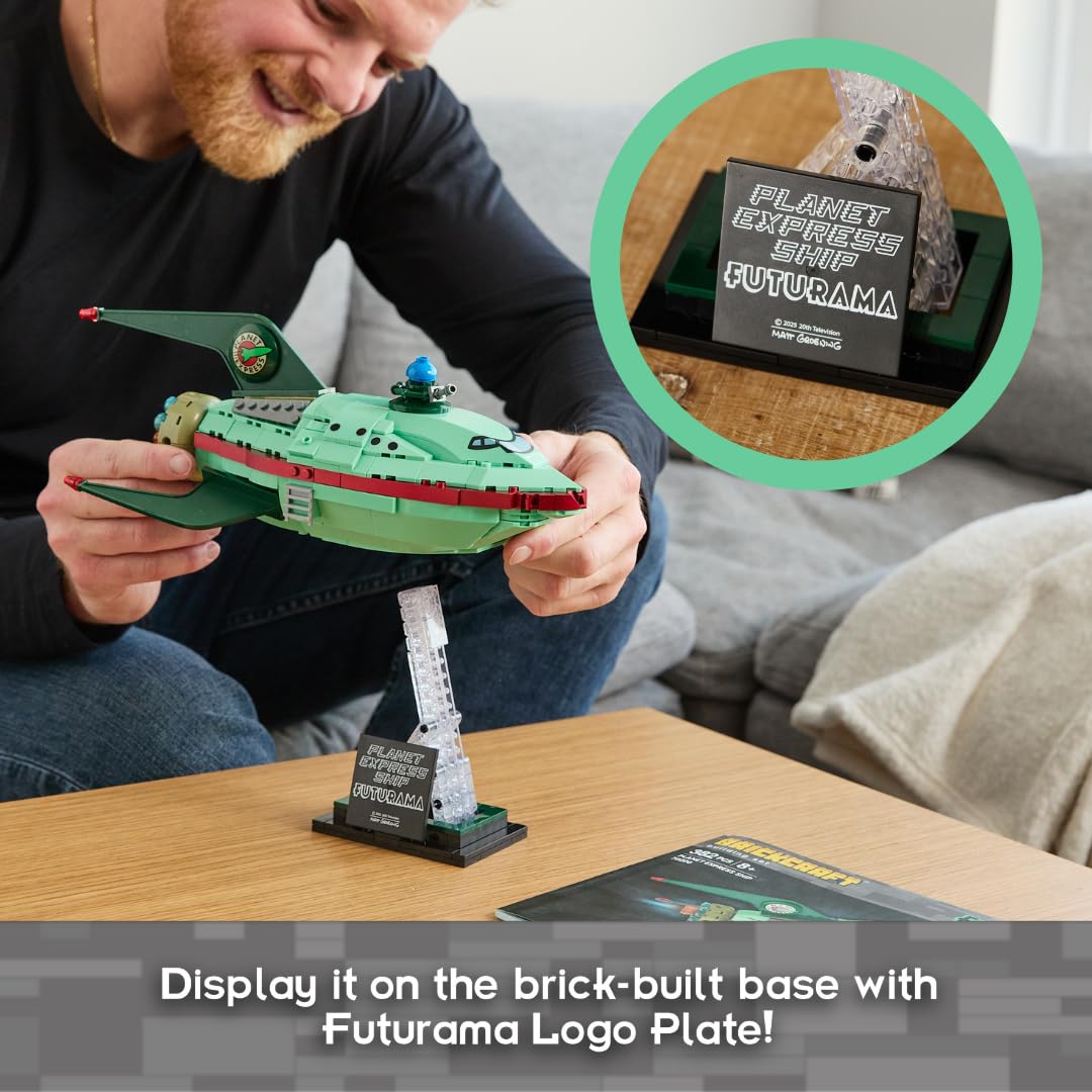 Brickcraft Futurama Planet Express Ship Brick Building Kit (382-Piece Set), Sci-Fi Collectible Display Model, Futuristic Toy Brick Set for Adults