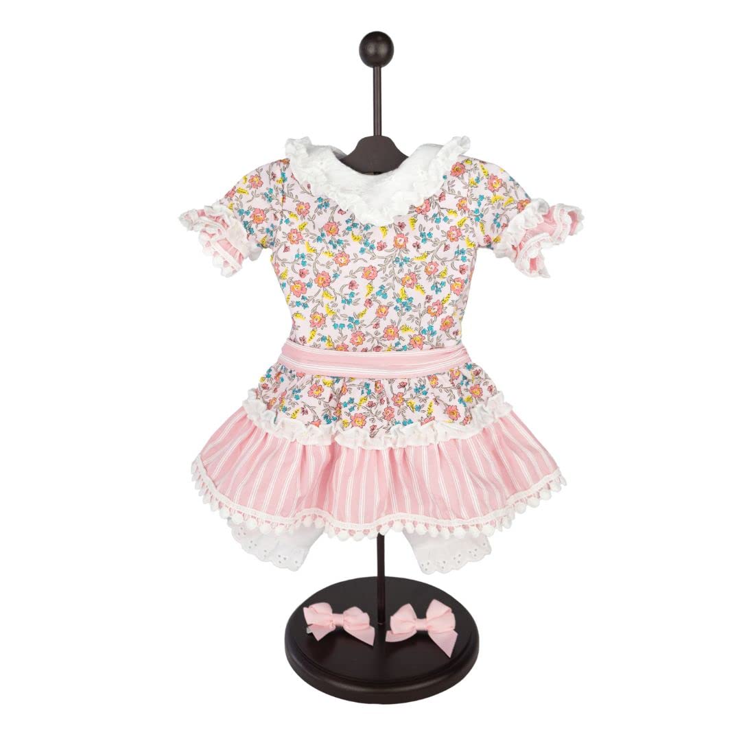 THE QUEEN'S TREASURES 18 Inch Doll Clothes, Little House on The Prairie Pink Floral Dress with Hair Bows, and Pantaloons, Compatible for Use