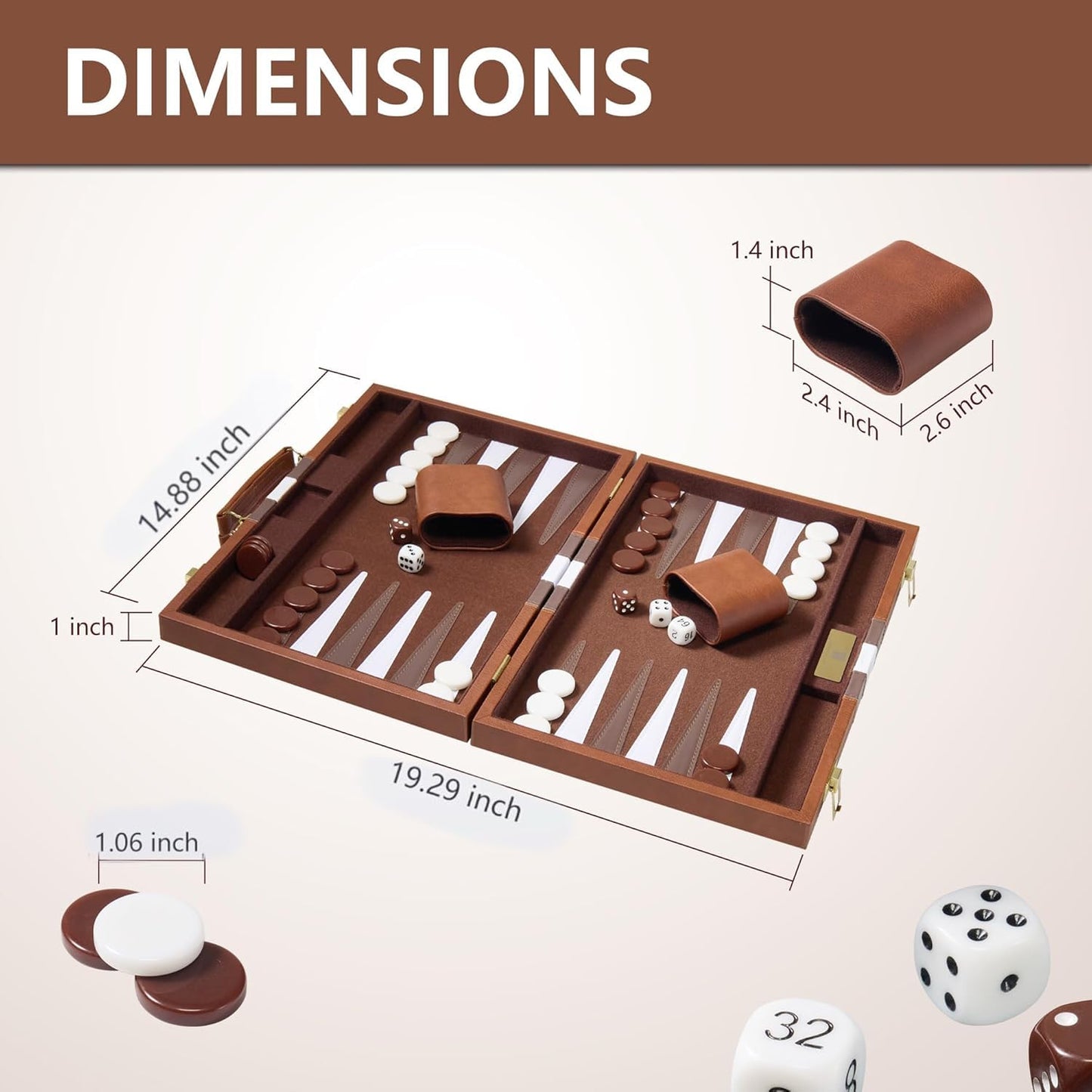 Backgammon Sets for Adults - 15 inch Classic Board Games with Premium Leather Case - Travel Backgammon Strategy Game Set for 2 Players - Portable