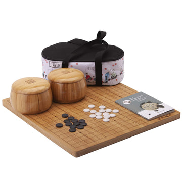 SongYun Go Game Set Reversible 19x19 / 13x13 Bamboo Game Board with Single Convex Ceramic Stone 361pcs and Bamboo Go Bowls, 2 Players Board Game