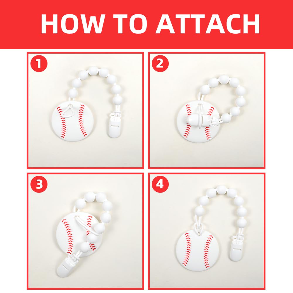 Baby Food Grade Silicone Sport Ball Teether Toy with Pacifier Clip Holder,Teething Toys Gift Set for 3 Months+ Boys and Girls,Freezer Safe,BPA Free