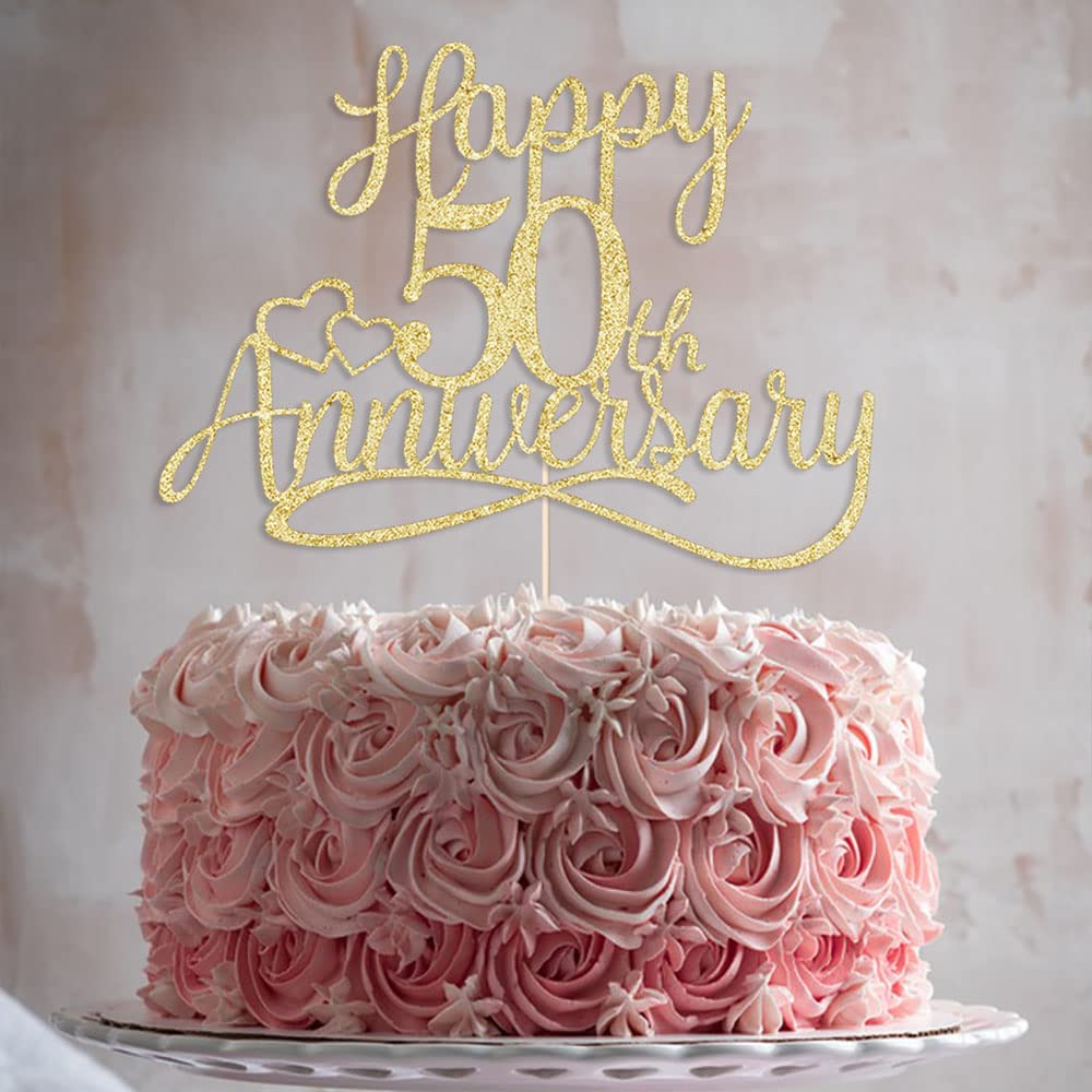 Sleyberoy golden Glitter Happy 50th Anniversary Cake Toppers -Wedding Anniversary Party Decorations, 50th Wedding Anniversary, Company Anniversary