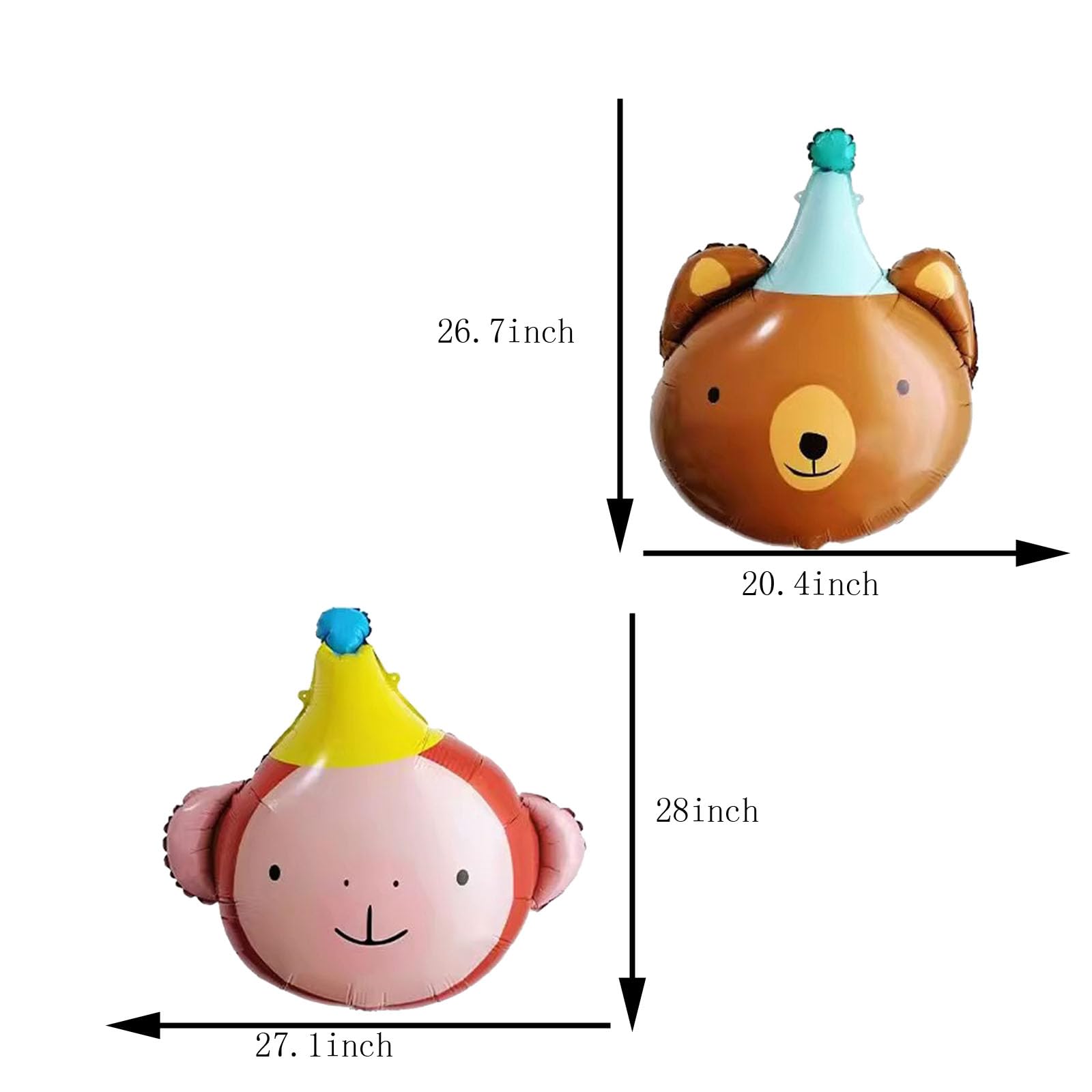 4PCS Animal Head Foil Balloon Set Lion Bear Monkey Cat Mylar Balloons for Birthday Party Decorations