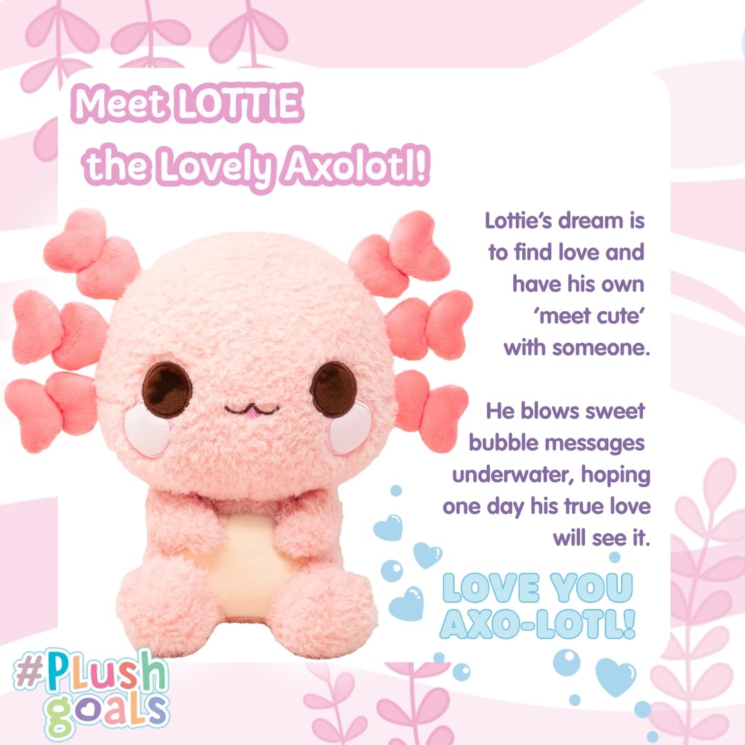Cuddle Barn PlushGoals - Lottie the Lovely Axolotl Plush | Pink Kawaii Plushy w/Hearts for Girls, Teens, Adults | Cute Chibi Axolotls Toy Plushies