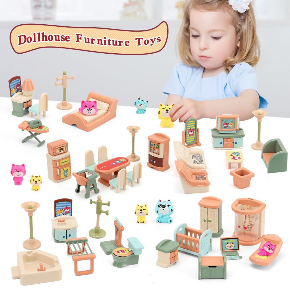 BananMelonBM 50 Pack Kids Little Dollhouse Furniture Set Toys House Big Dreams for Baby Children Girls Boys Age 3+,Miniature Accessories Educational