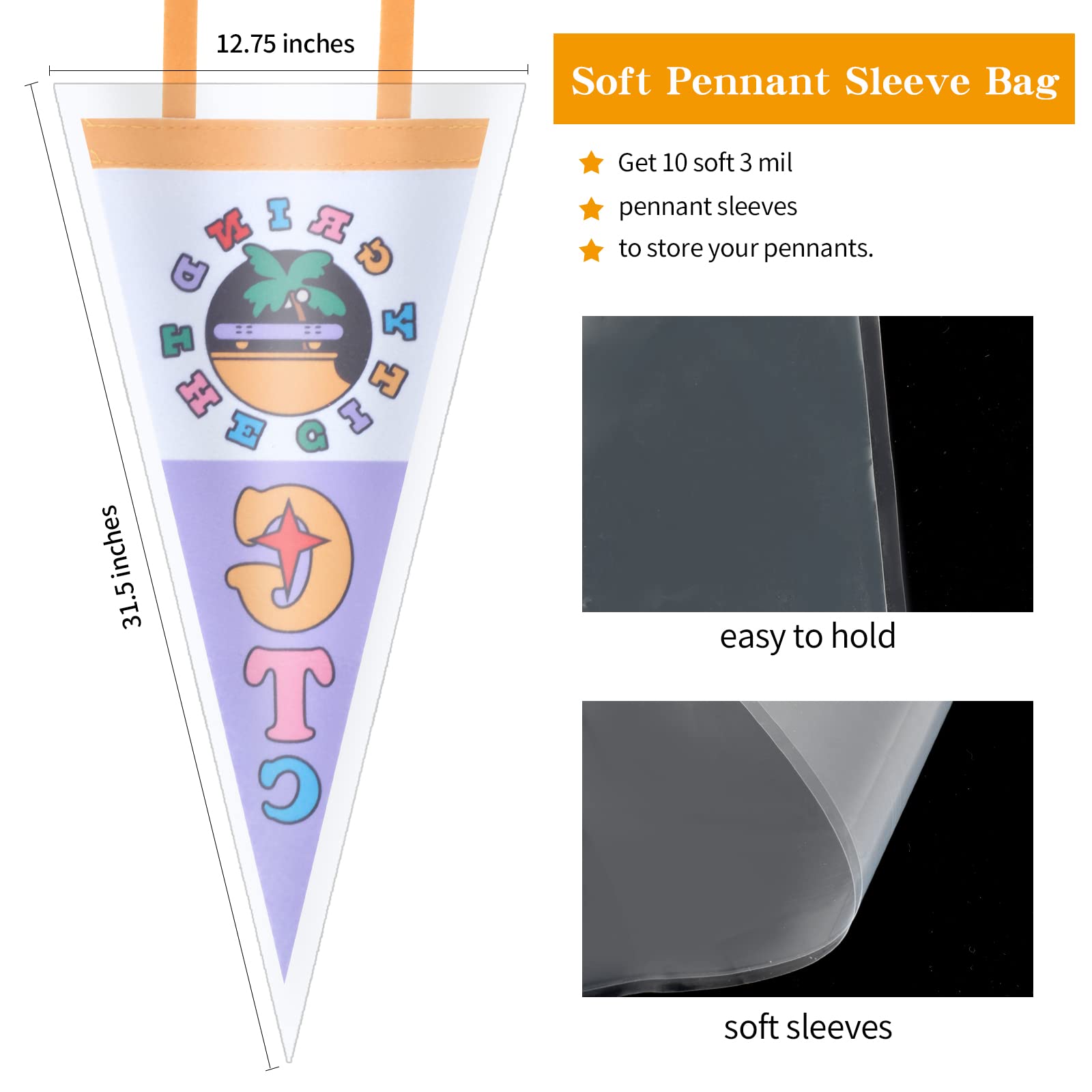WANGDEFA 10 Pieces Soft Pennant Sleeve Bag Pennant Sleeve Protector Display for pennants 2 Mil Polyethylene Case Holder 12.75x31.5 Protector