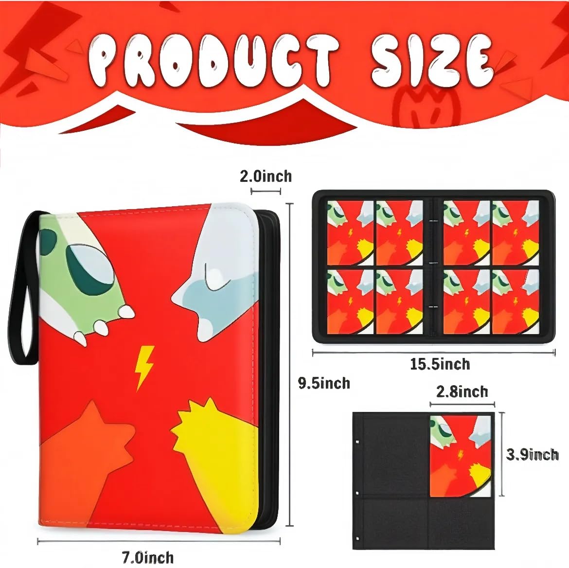 Trading Card Binder 4 Pocket,Card Binder 400 Pockets,Card Book Holder Cards with 50 Removable Sleeves,3-Ring Zip Design Collectible Trading Card