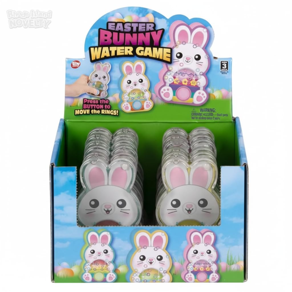 5.5 Inch Easter Bunny Water Ring Game, Handheld Puzzle Toy, Assorted Colors - 12 Count