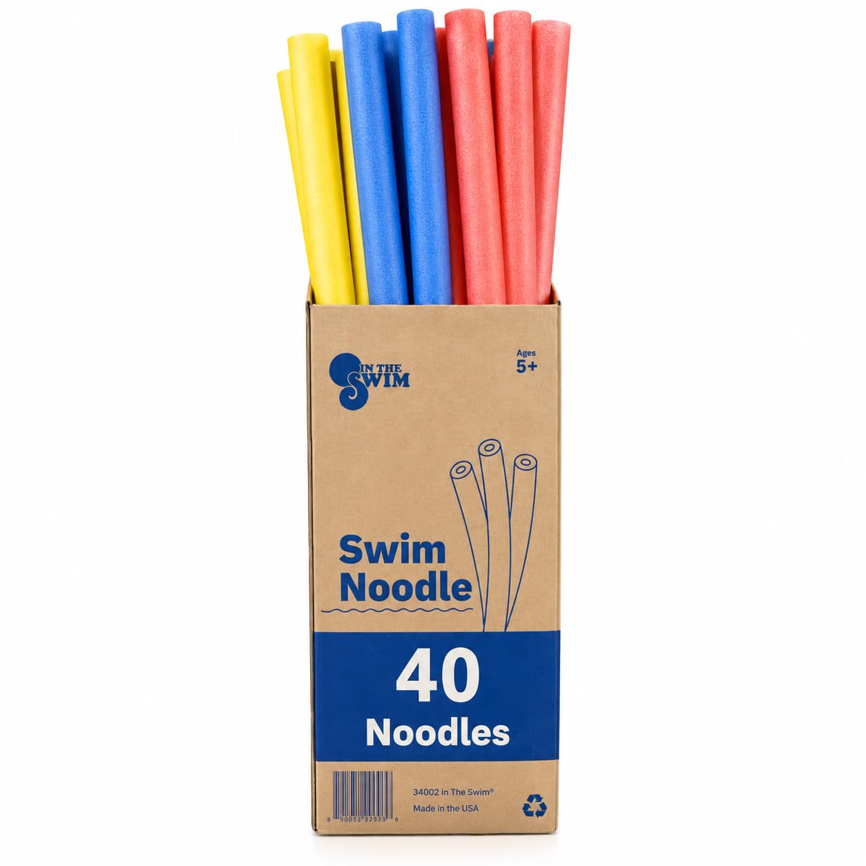 In The Swim 40-Pack, 2-Inch Diameter Standard Pool Noodles - 3 Colors (RYB)