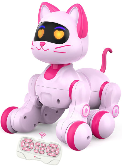 Robot Cat Toy for Kids, Interactive Robot Kitty with Touch Sensing, Remote Control Cat Robot Singing, Dancing, Walking, Sliding, Programmable Smart