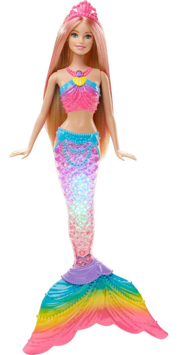 Barbie Dreamtopia Doll, Rainbow Lights Mermaid with Glimmering Light Up Rainbow Tail, Tiara and Blonde Hair