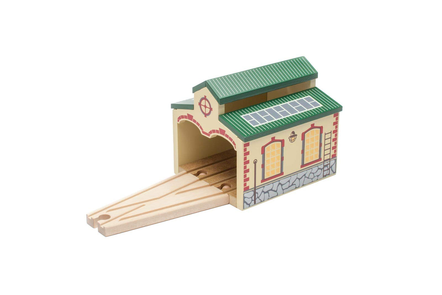 maxim enterprise, inc. Wooden Train Engine Shed, Multicolor Railway Shed Houses 2 Toy Engines, Wood Train Accessories with 2-Way Switching Track