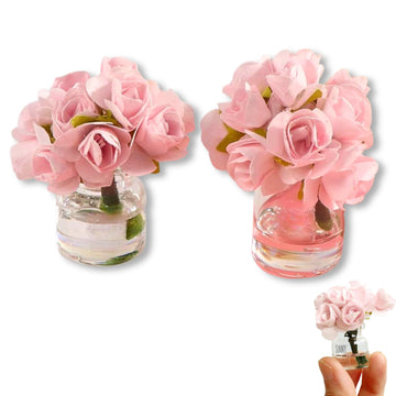 2Pcs 1:12 Scale Glass Vase with Flowers Set, Decorative Accessories for Mini Scene, Mini Decoration