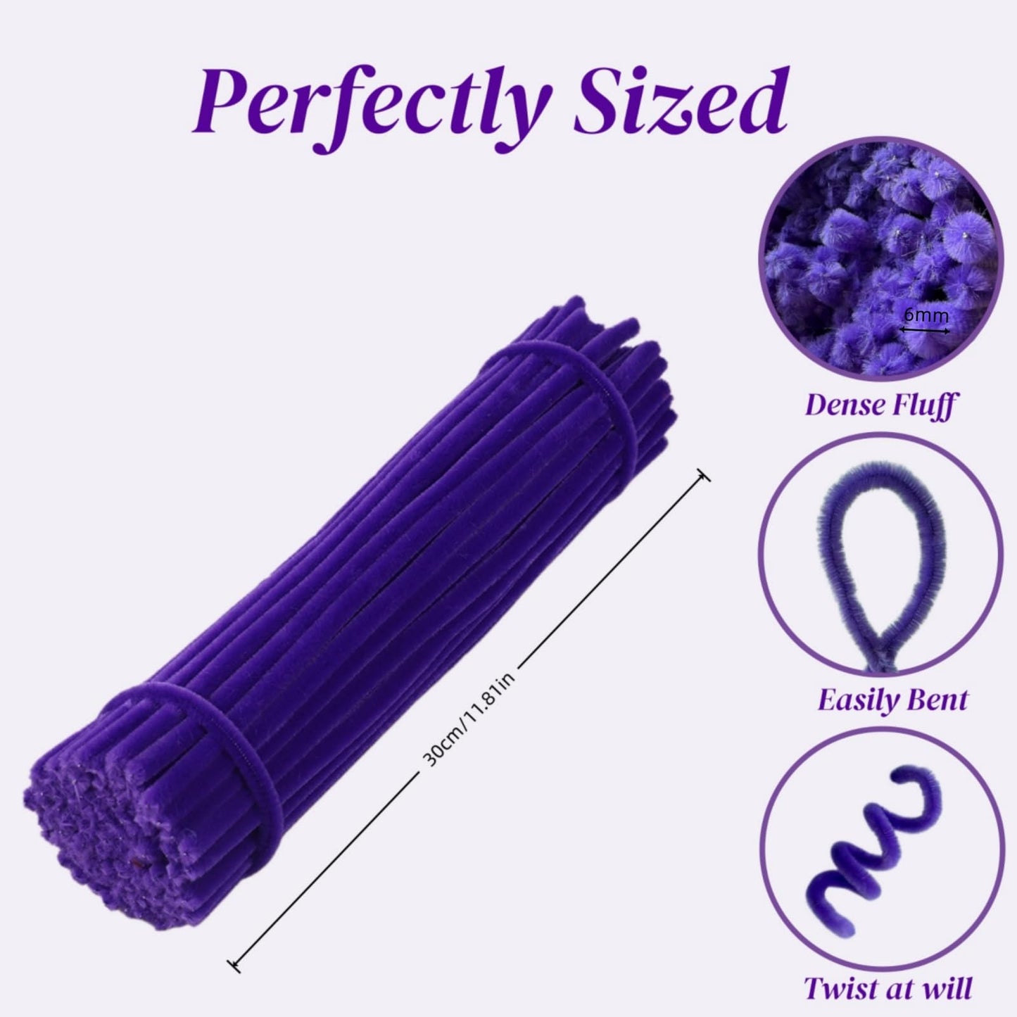 200 Pcs Pipe Cleaners, Deep Purple & Vibrant Purple Chenille Stems for Crafts, Thick Fluffy Pipe Cleaners for DIY Flowers, Animals & Decorations, Art
