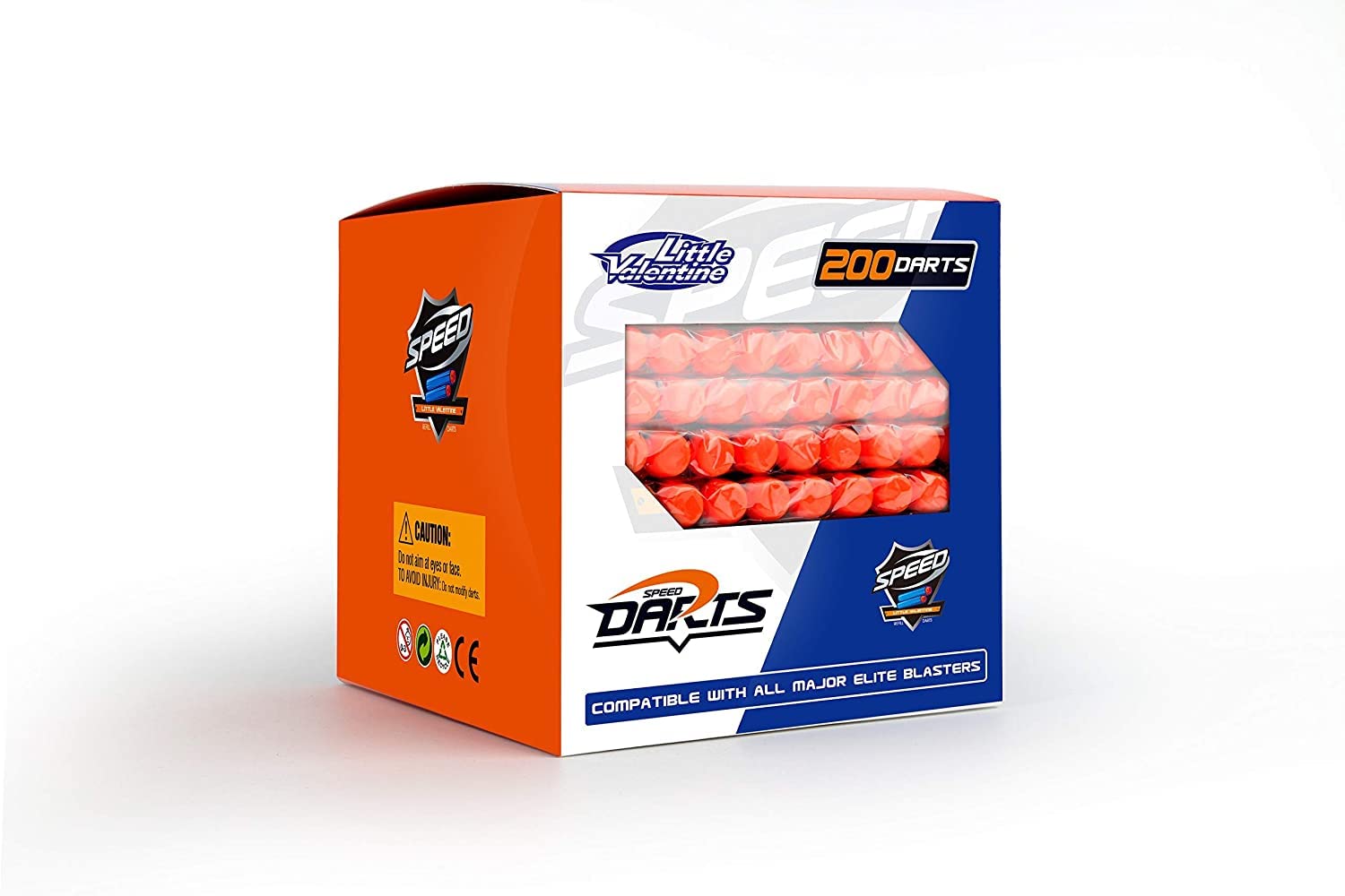 Little Valentine 200 Nerf Compatible Dart Bullets, Blue & Orange, Cylindrical, Round, Close Quarters Battles (CQB), Airsoft, Plastic, EVA Foam, 5.31