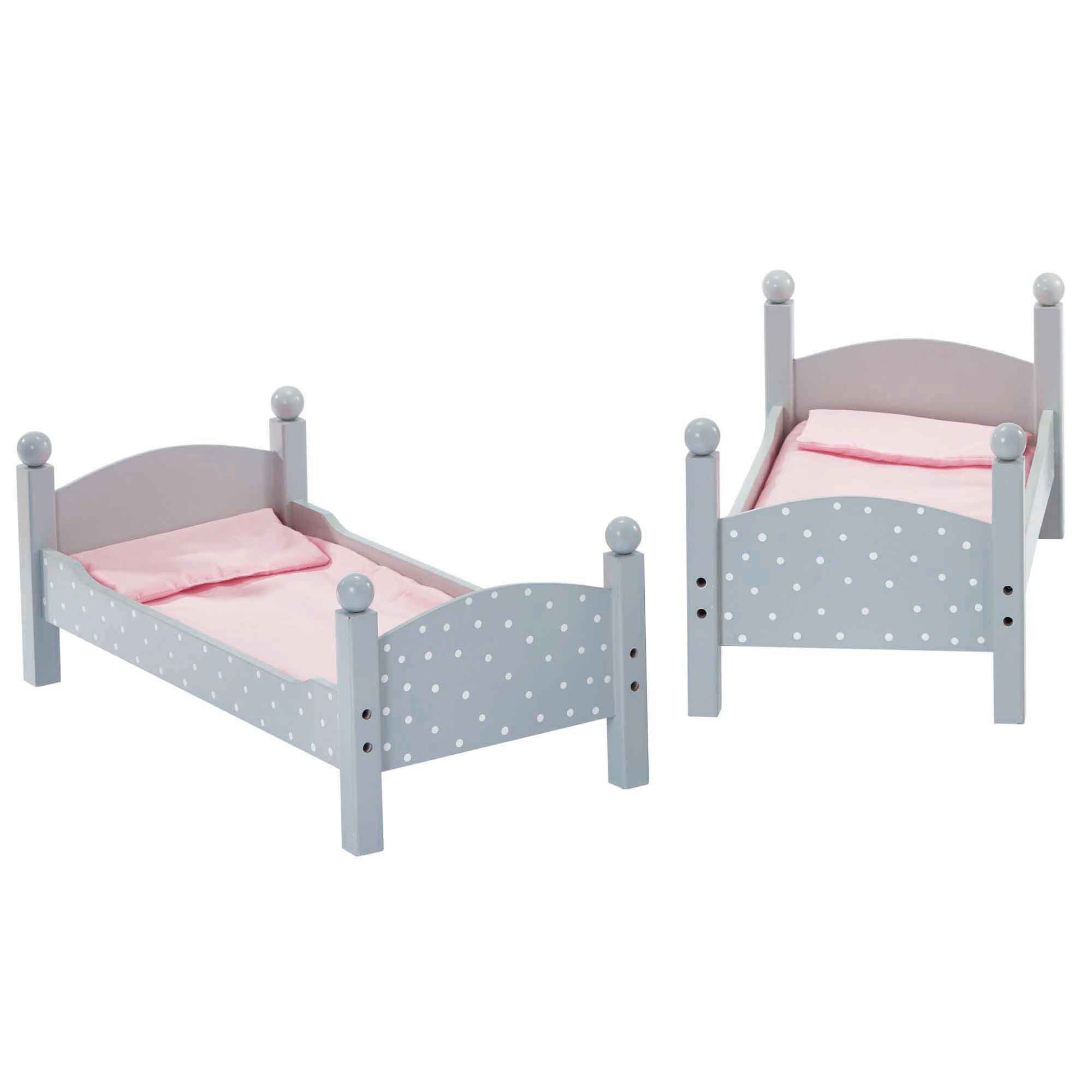 Olivia's Little World 18 in. Doll Wooden Convertible Bunk Bed Stacked on Top or Unstacked as Two Single Beds, Gray with White Polka Dots and Pink