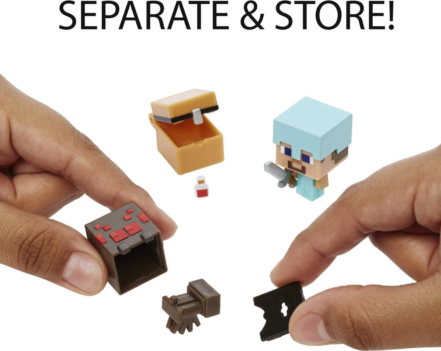 Minecraft Mob Head Minis Spider Slayer Steve Pack with 2 Action Figures & Accessories, Incudes Authentic Pixelated Video-Game Characters Steve