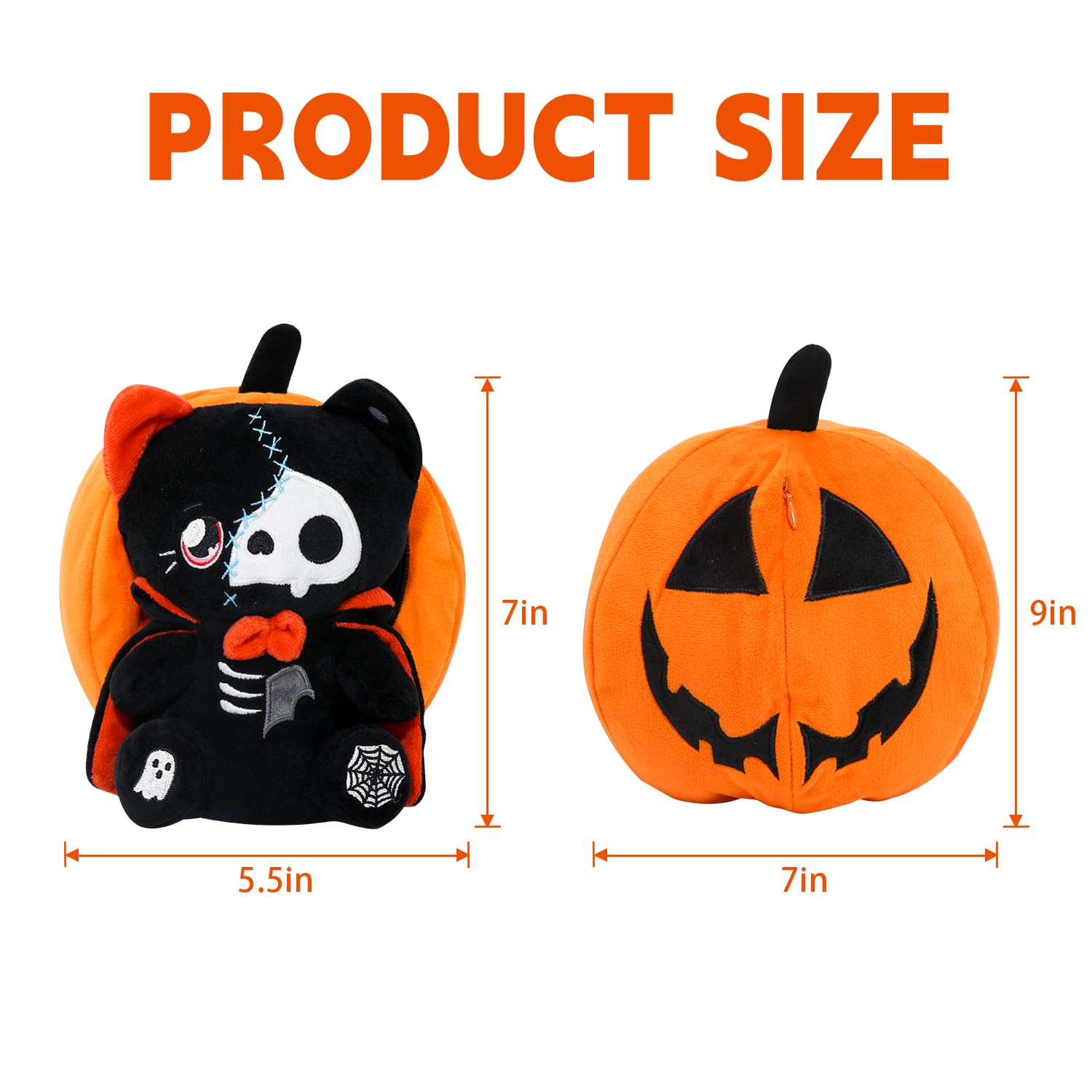 yohica Halloween Pumpkin Plush Toy, Reversible Vampire Bear Stuffed Animals,Pumpkin Plushies for Kids and Party Decoration