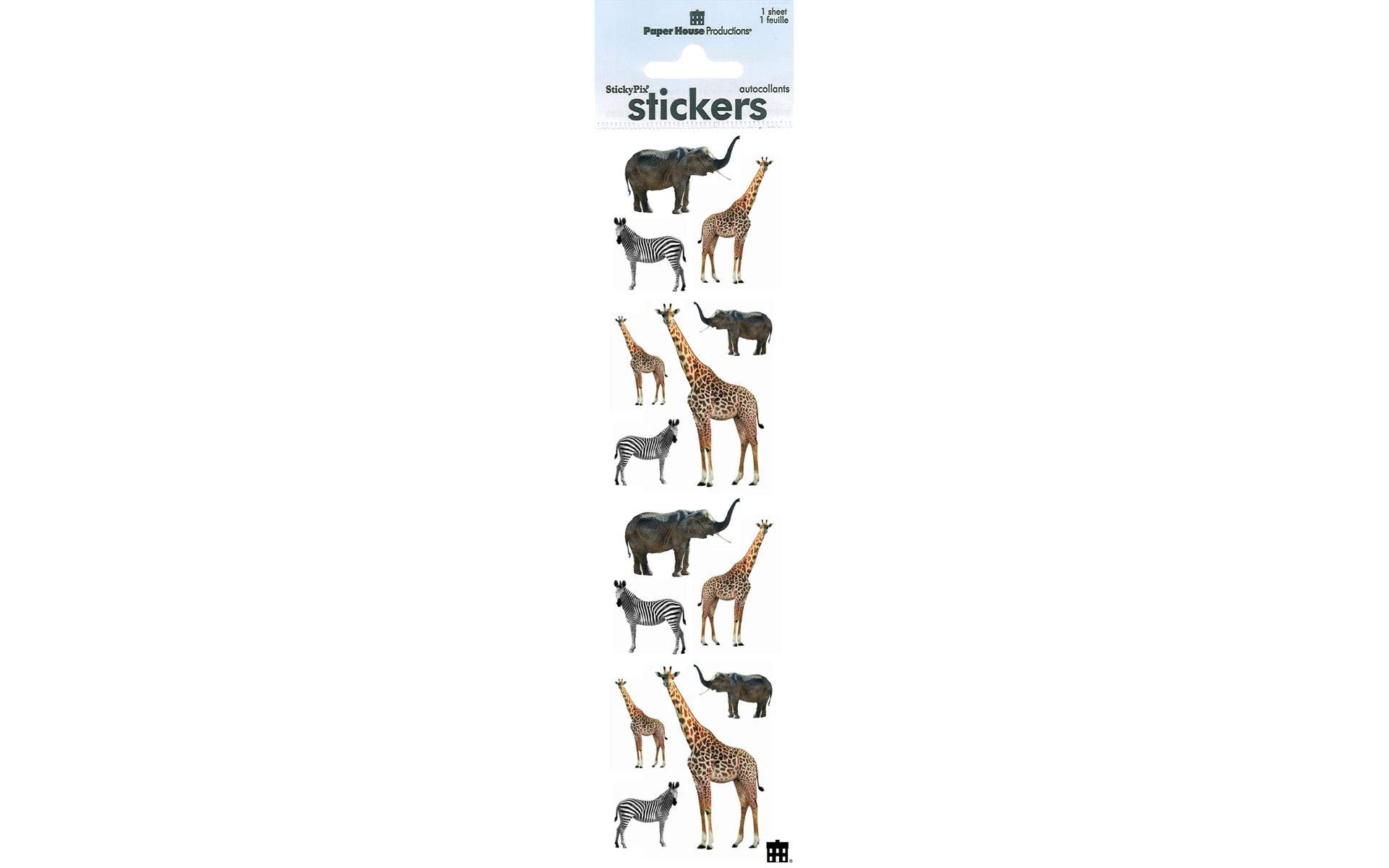 Paper House Productions ST-2183E Photo Real Stickypix Stickers, 2-Inch by 4-Inch, Zoo Animals (6-Pack)