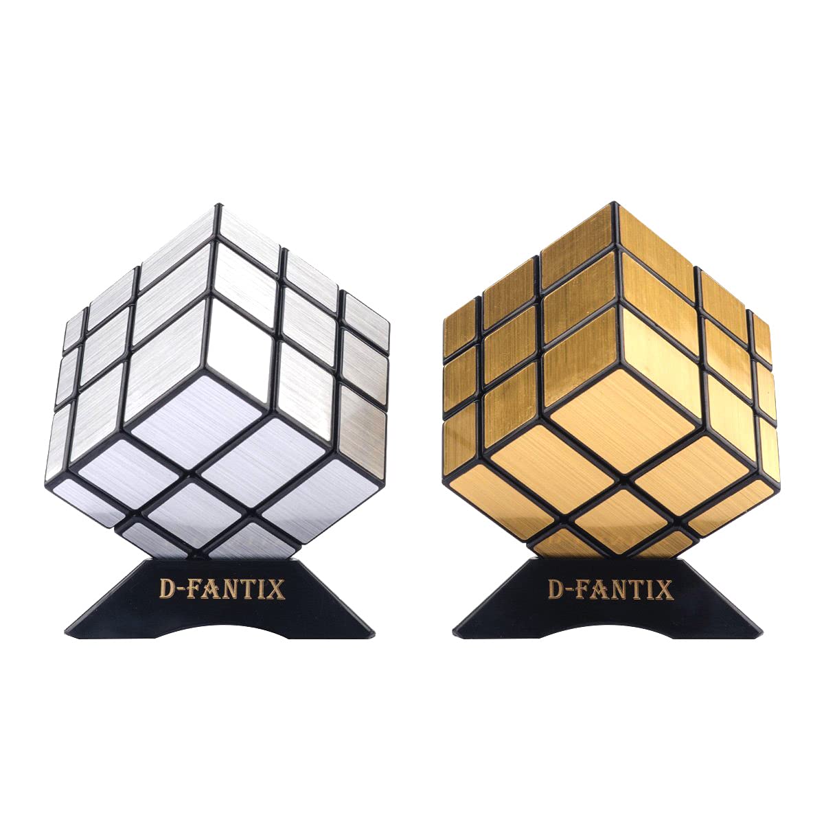 D-FantiX 2 Pack Gold & Silver Blocks Mirror Cube 3x3x3 with Display Stand