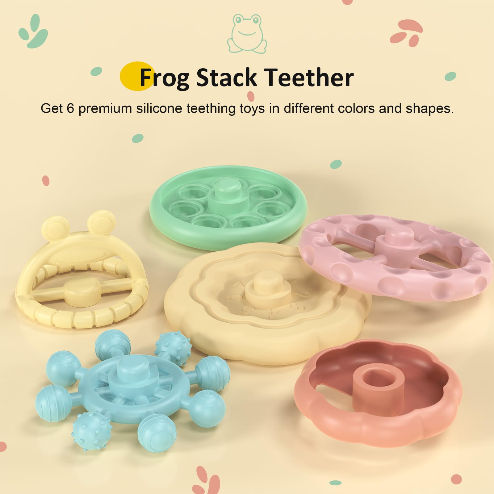 Baby Teething Toys 3-6 Months, Soft Silicone Stacking Rings Teether, 6-Piece Stackable Circles for Teething Relief Safe BPA-Free Teething Gift