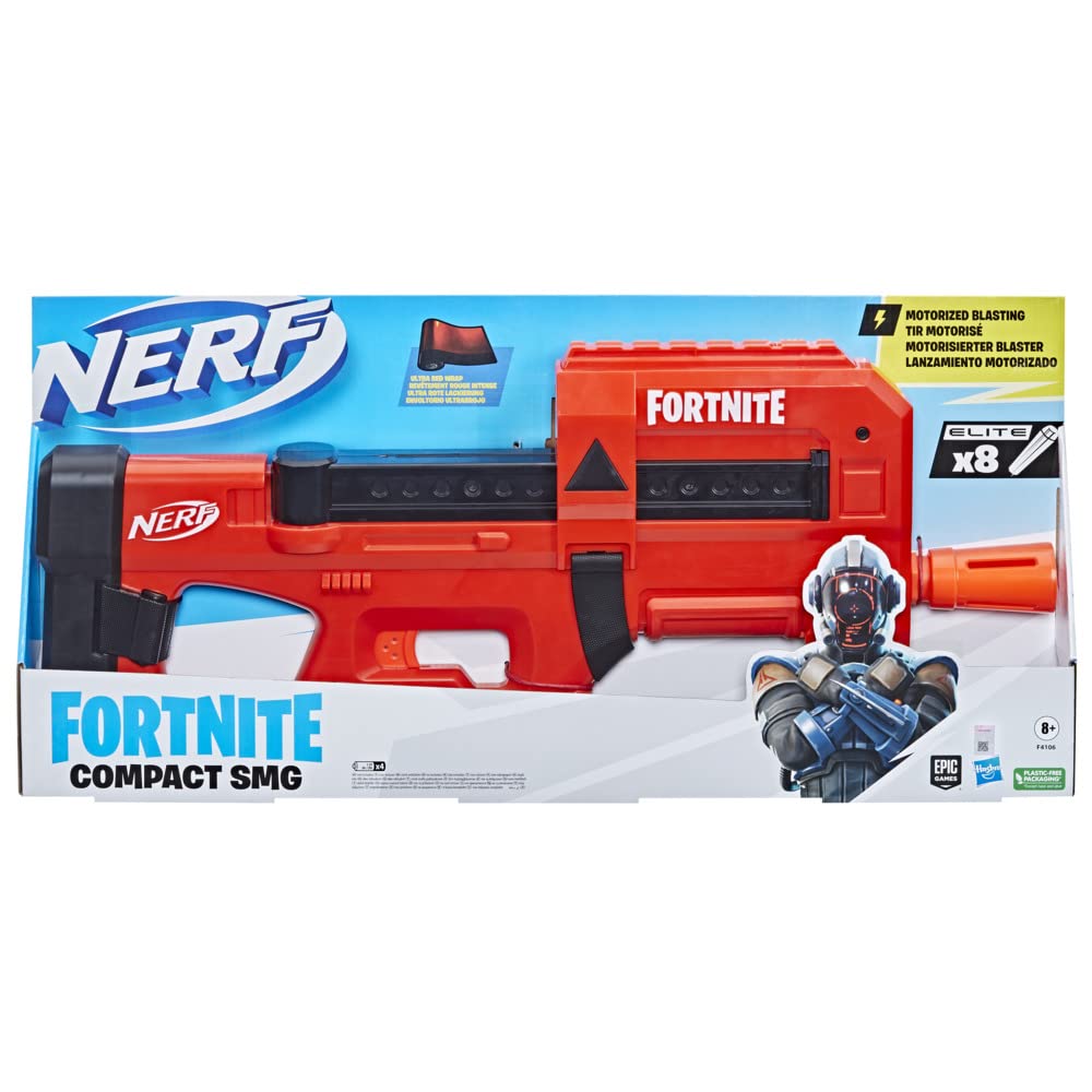 Nerf Fortnite Compact SMG Motorized Dart Blaster Age 8+, Ultra Red Wrap, 8-Dart Internal Clip, Includes 8 Nerf Elite Foam Darts