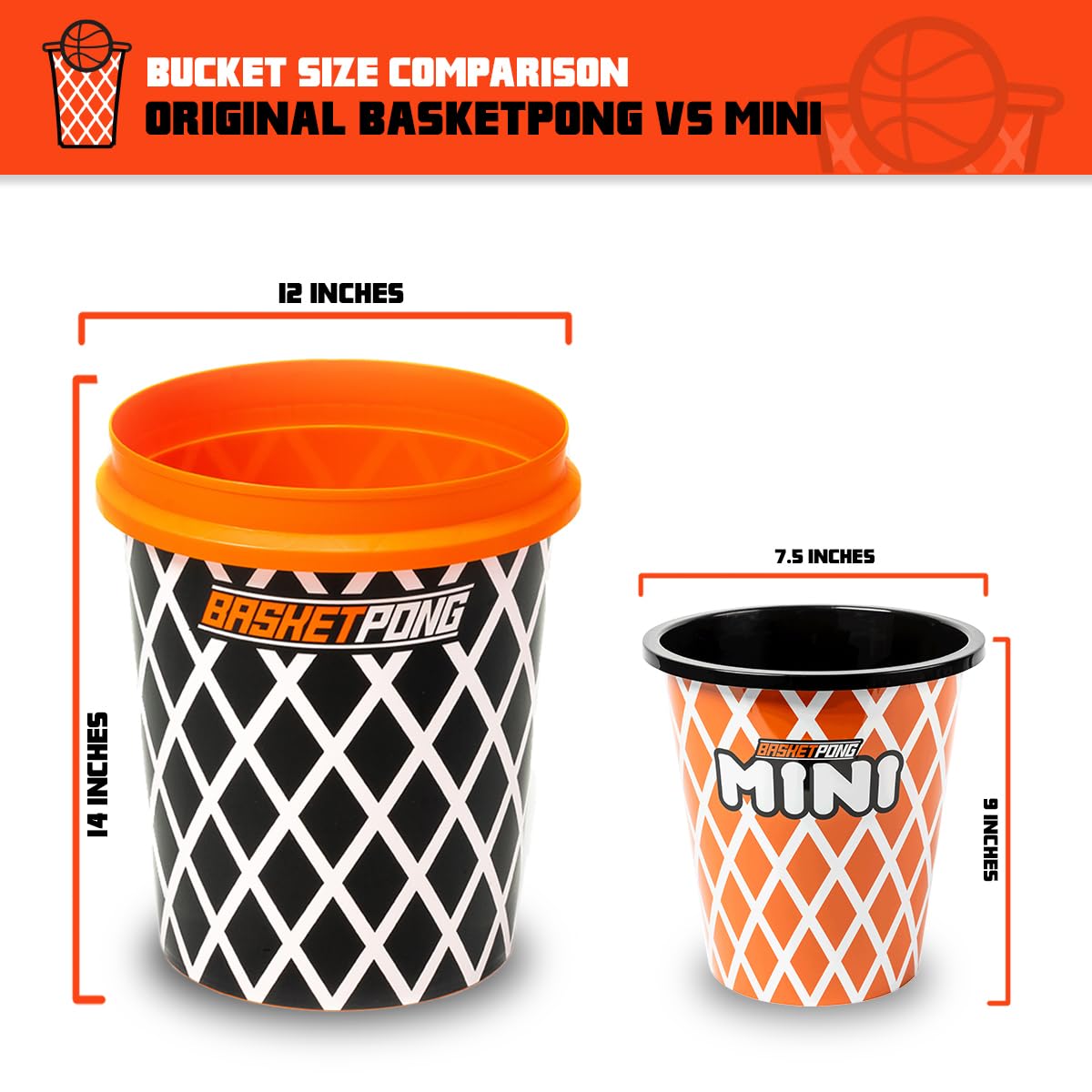 BasketPong Mini - Yard Pong and Basketball Game with 12 Buckets, 2 Balls, Carrying Bag, and Air Pump - Outdoor Game for Lawn, Backyard, Beach,