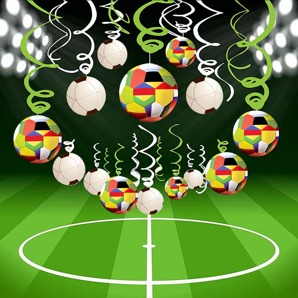 30CT Soccer Hanging Swirl for Soccer Party Supplies Theme Birthday Party Decorations