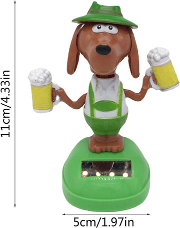 1Pc Green Solar Powered Dancing Beer Dog Ornaments,Swinging Animated Dancer,Solar Powered Dancing Dog,Car Bobble Head Decors,Bobble Head Figures