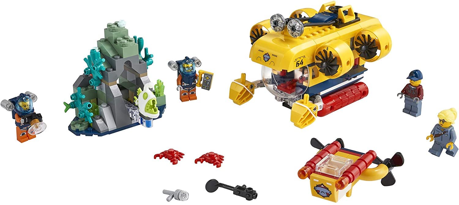 LEGO City Ocean Exploration Submarine 60264, with Submarine, Coral Reef Setting, Underwater Drone, Glow in The Dark Anglerfish Figure and 4 Explorer