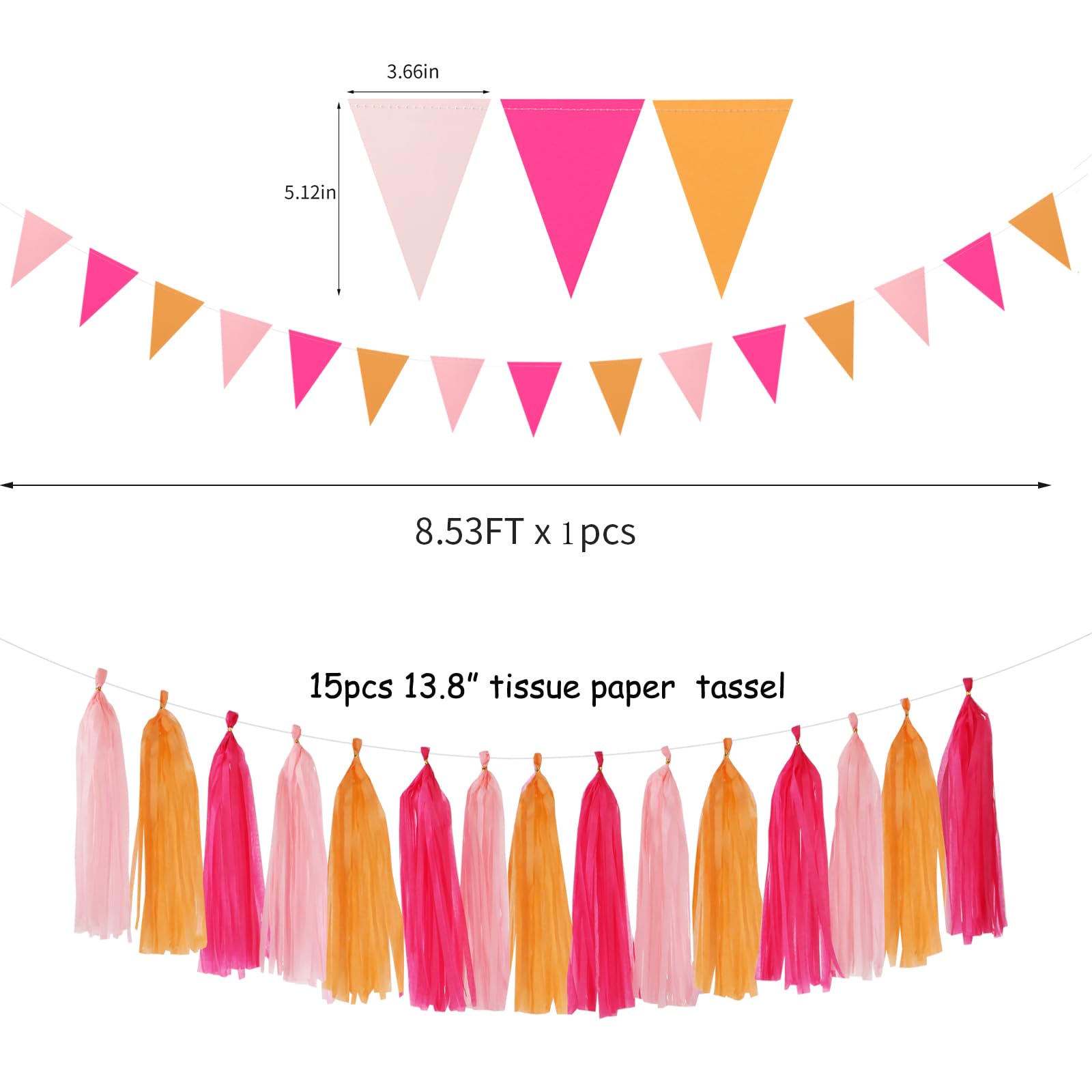 Hot-Pink Burnt-Orange Fall Party Decorations - 23pcs Birthday Baby Shower Tissue Pom Poms Streamers,Sunset Autumn Thanksgiving Tassel Garland
