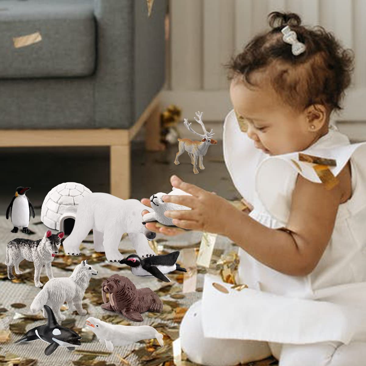 BRETOYIN Arctic Animals Figurines Set 16PCS Christmas Toy Gift Polar Bear Figurine Arctic Fox Figure Penguin Figurines Snow Mold for Kids Toddlers