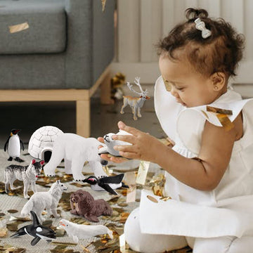 BRETOYIN Arctic Animals Figurines Set 16PCS Christmas Toy Gift Polar Bear Figurine Arctic Fox Figure Penguin Figurines Snow Mold for Kids Toddlers