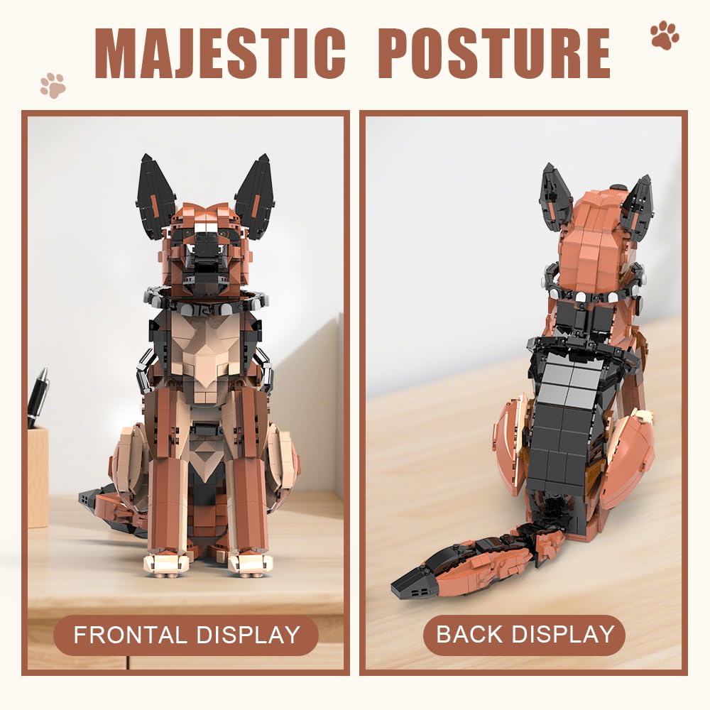 German Shepherd Dog Building Set,Movable Ears,Tail,Legs,Dog Building Block for Adults Kids,Boys and Girls,1235 pcs Animals Creator Building-Bricks
