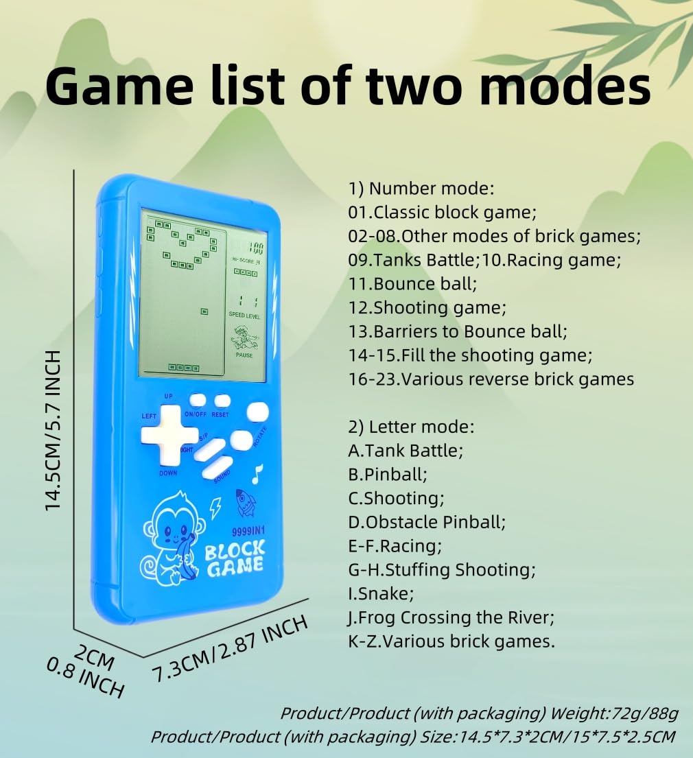 TAQY Cute Cartoon Pattern Brick Game Console Built-in Multi-Block Games Racing/Tank Battle Retro Pocket Machine Electronic Game Portable Toys for