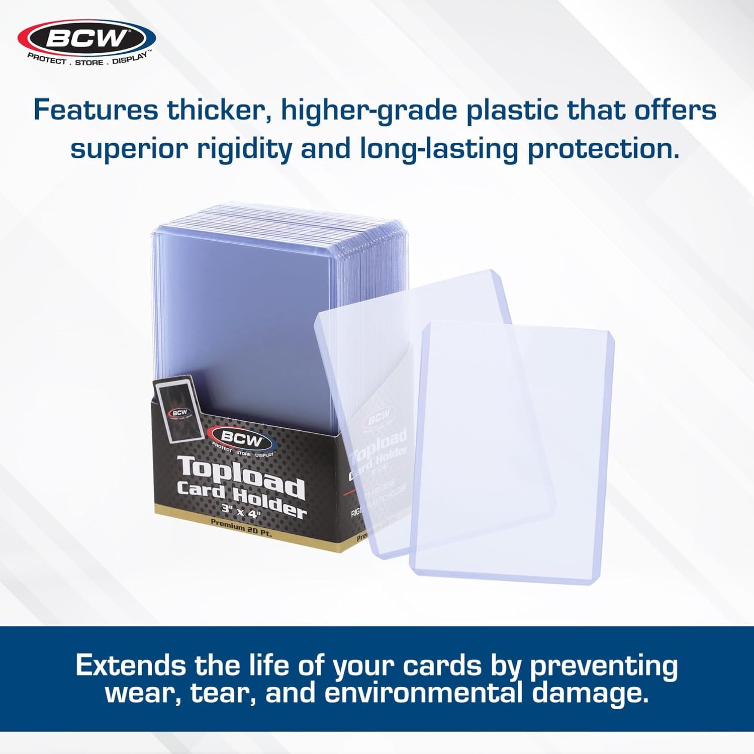 BCW 3x4 Topload Card Holder - Premium 35PT Thickness | 50 Pack | Quality Rigid PVC Protector for Standard Size Trading Cards | Card Holders for Sports