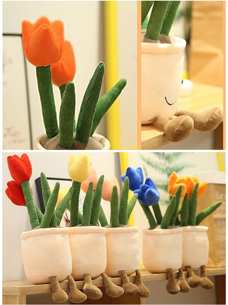NatureMan Tulip Flower Plush Toy, 13.8" Tulip Flower Pot Stuffed Throw Plushie Pillow Doll, Soft Fluffy Plant Friend Hugging Cushion - Present
