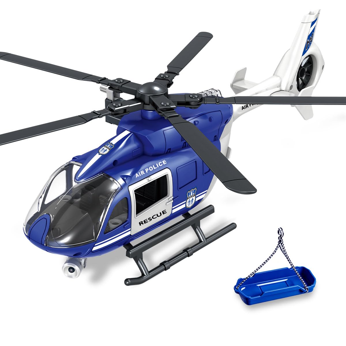 Wenbeier Big Toy Helicopter for Kids Police Helicopter Toy with Hanging Basket, Lights and Sound, Rescue Vehicles Toys for Boys & Girls 3 4 5 6 7