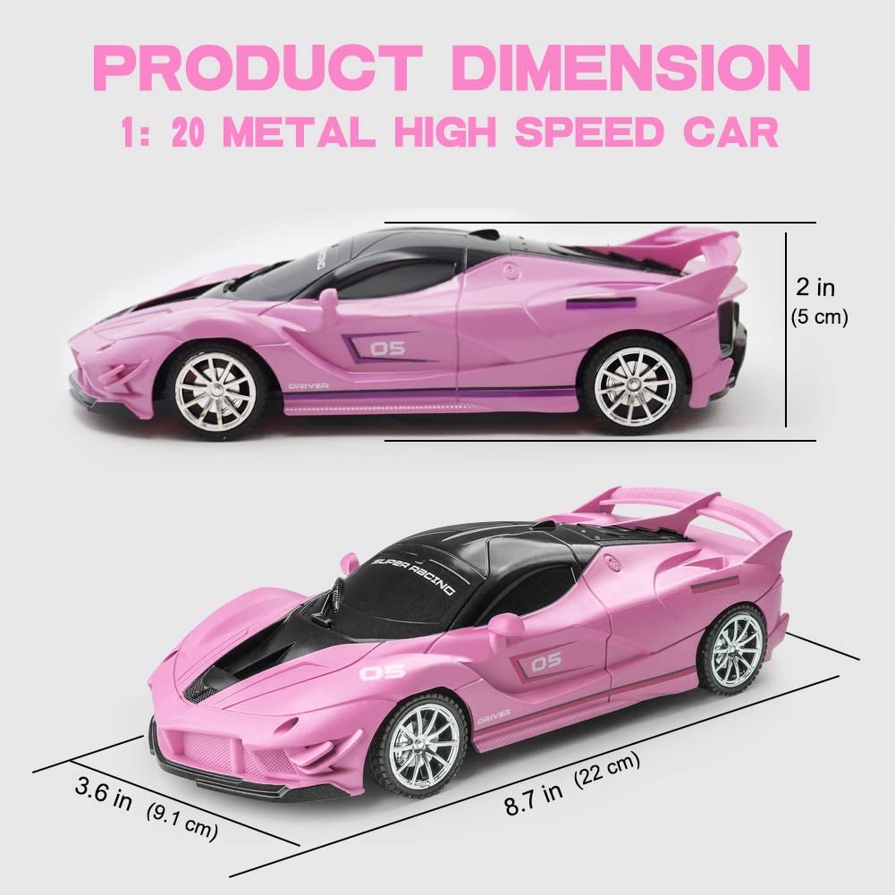 Yomwet Remote Control Car, Pink RC Cars for Girls, Rechargeable RC Racing, Electric Power On Road High Speed Drift Model Vehicle Toy with Led