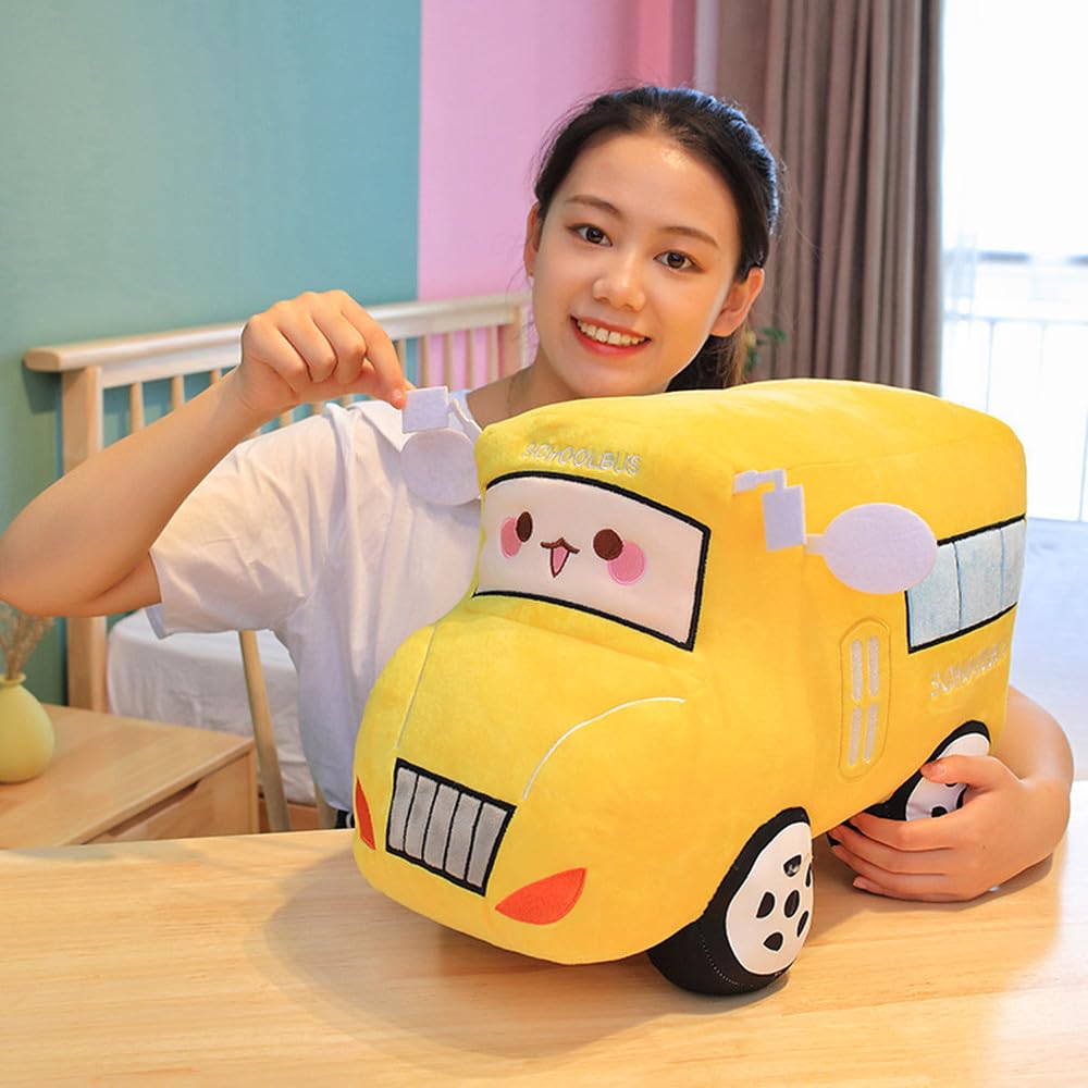XIYUAN Car PlushSimulation School Bus Cute Cartoon Pillow Plush Van Cushion Plush Car Gift Plush Toys Children Birthday Party Gift (11X7X6Inch)