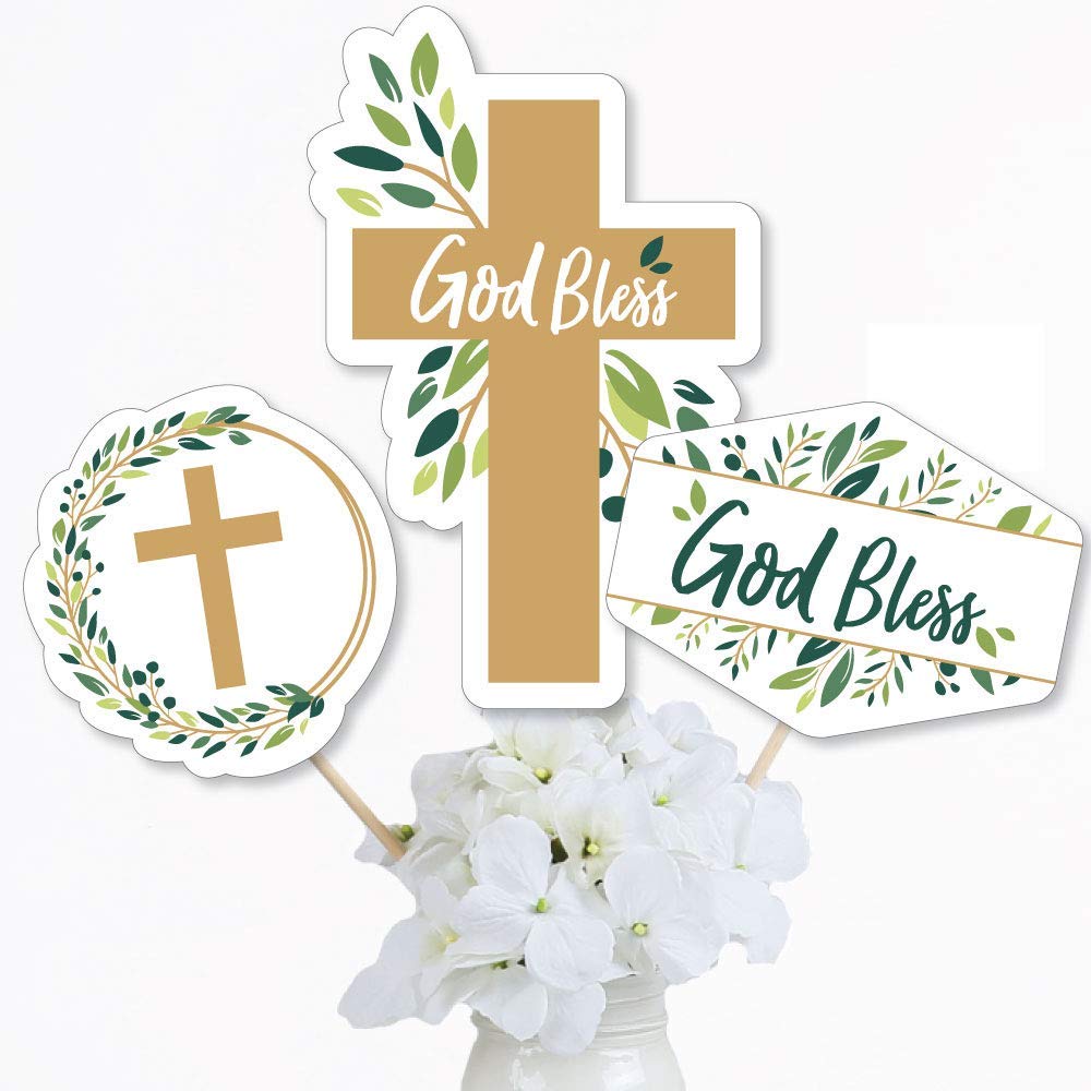 Big Dot of Happiness Elegant Cross - Religious Party Centerpiece Sticks - Table Toppers - Set of 15