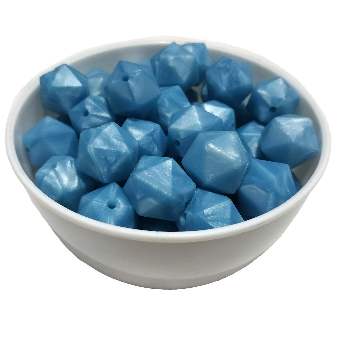 Alenybeby 50pcs 14mm Silicone Polygon Pearl Beads for Pen Silicone Geometric Icosahedron Shape Beads Hexagon Bulk Bead for Keychain DIY Mom Woman