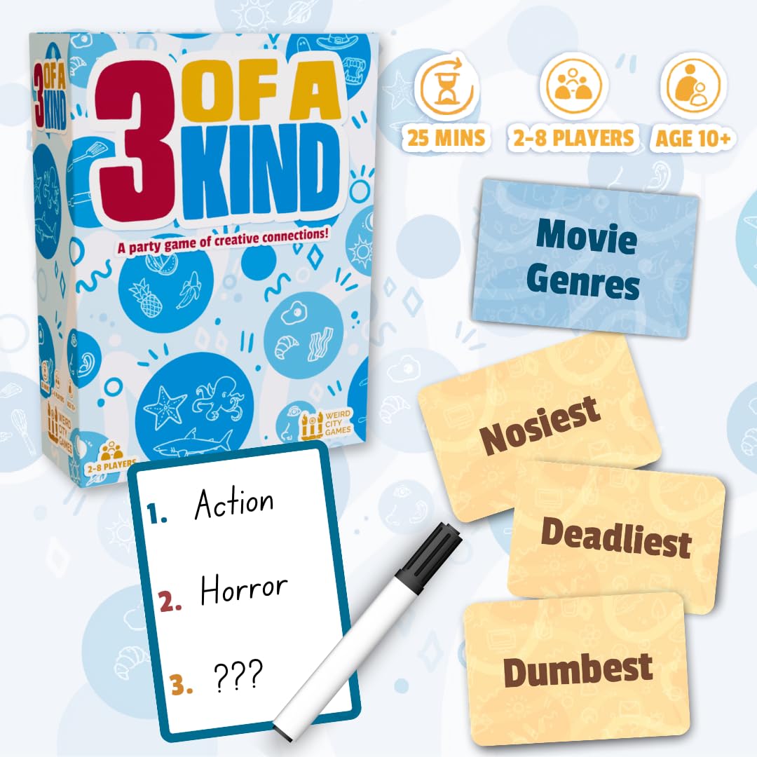 Three of a Kind / 3 of a Kind - Quick Party Card Game for Families and Adults - Ages 10+ - 2 to 8 Players - Weird City Games