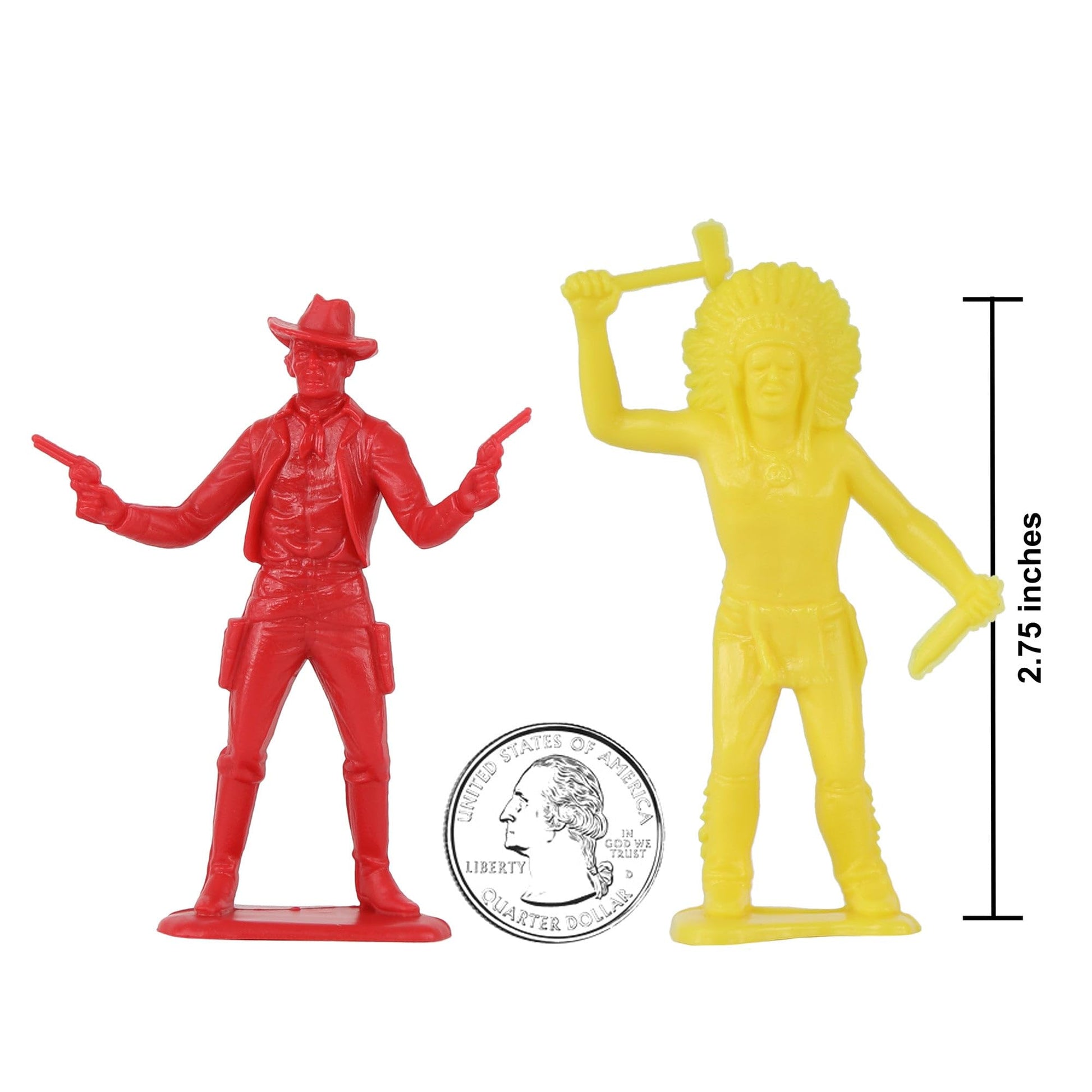 TimMee Cowboys & Indians Plastic Figures - 40pc Red & Yellow Playset - US Made