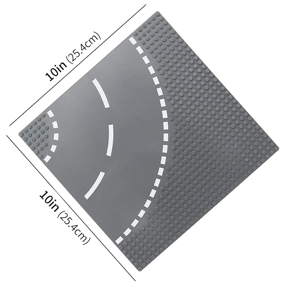 Feleph Classic Road Street Base Plates, City Town Curve Road Building Kit, 25 x 25 cm Baseplate for Building Bricks Compatible with All Major Brands