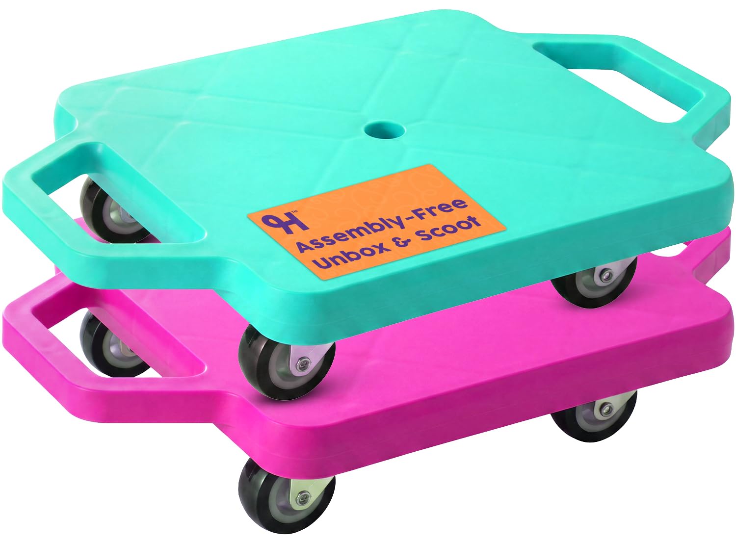 Hurtle Scooter Boards for Kids with Safety Handles, 2-Pack Heavy Duty Gym Floor Scooters with 360° Wheels for PE, Indoor Active & Sensory Play