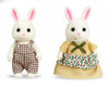 OLEOCA Family White Rabbit Figures - Set of 2 Collectible Flocked Mini Dolls with Removable Clothes, Miniature Dollhouse Pretend Play Figures for Kids