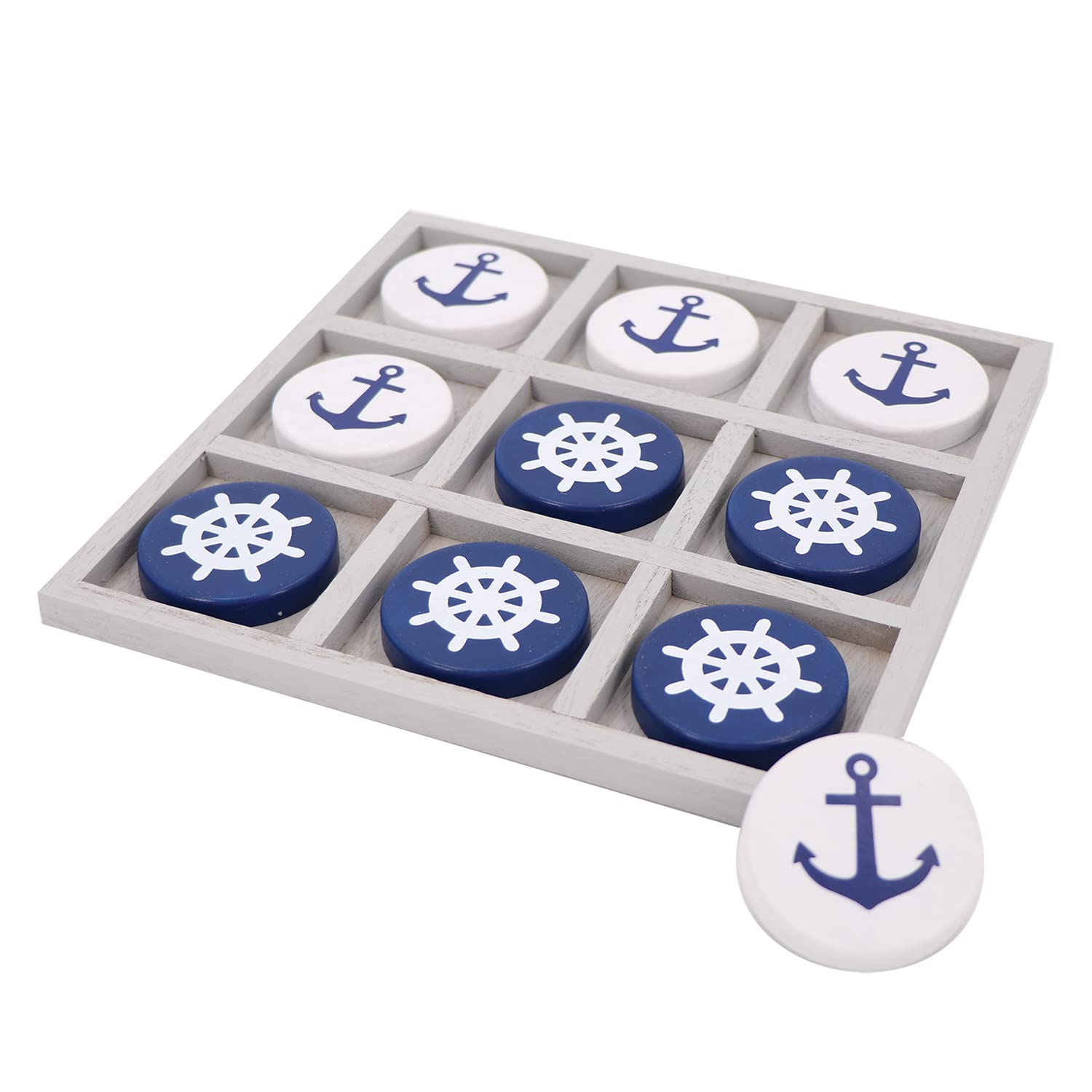 Nautical Beach Decor Tic Tac Toe Wooden Game Set for Families, Boat Lovers