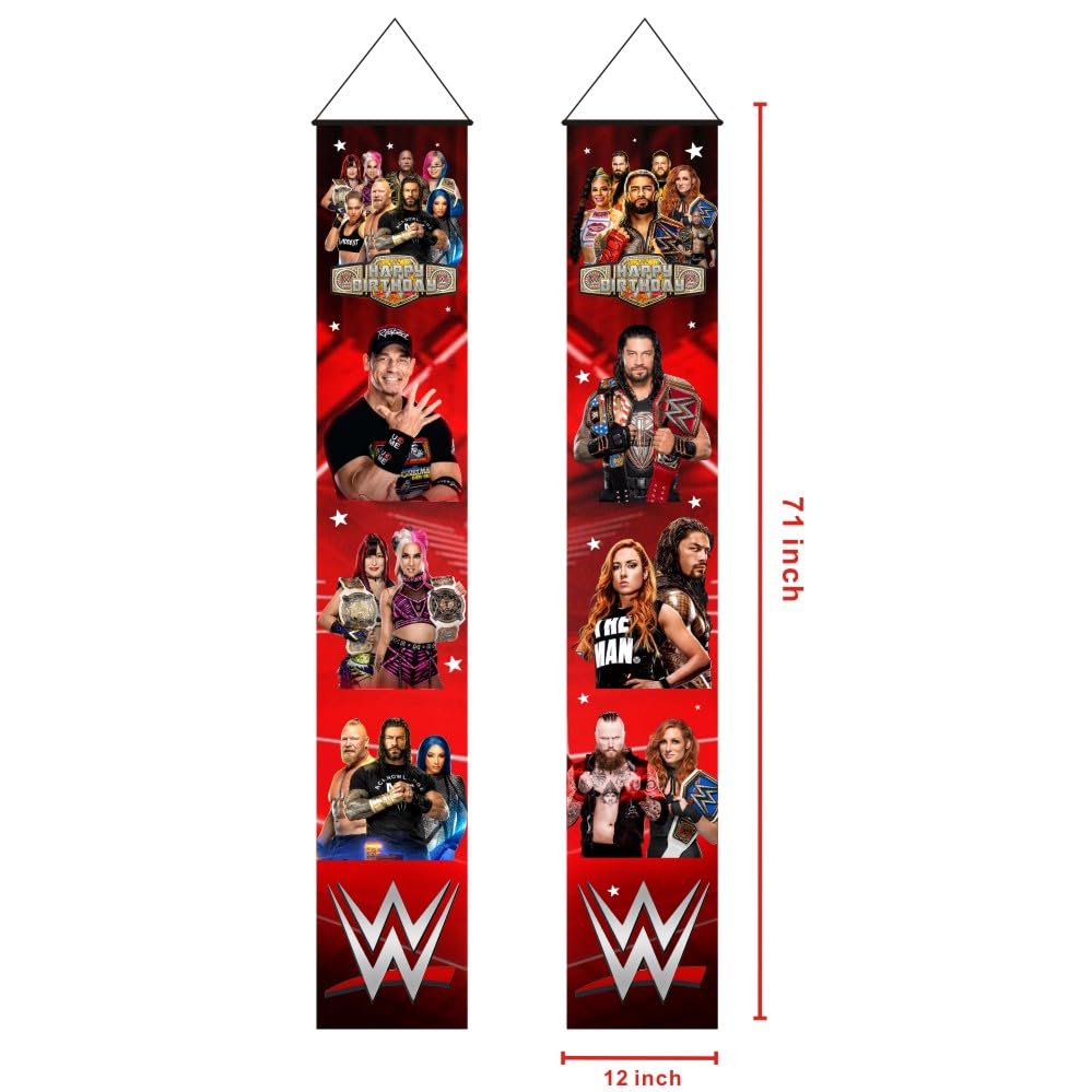 2Pcs Wresting Birthday Porch Sign Door Hanging Banner Party Supplies for Wresting Themed Door Decorations