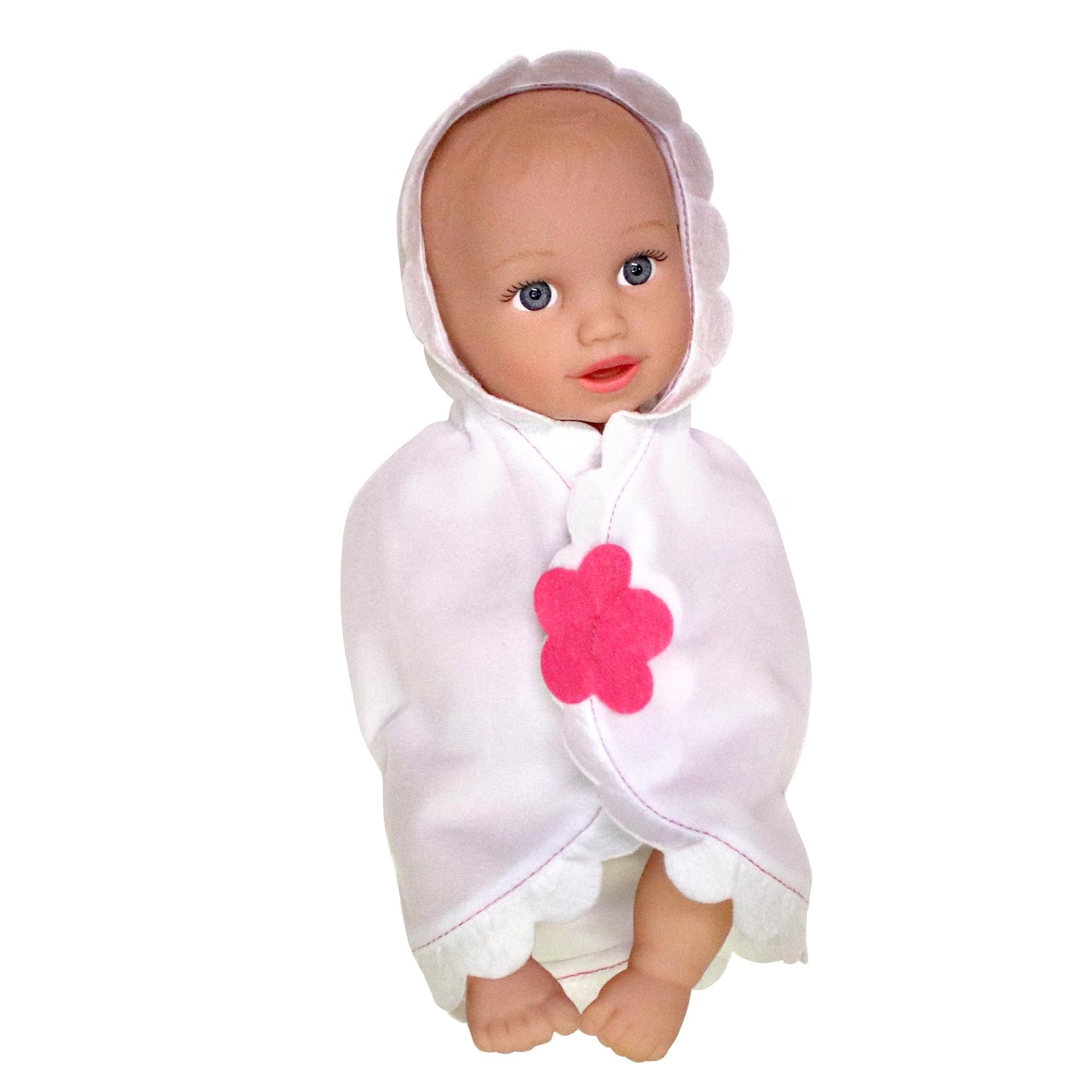 Goldberger Baby's First: 13" Skin-So-Soft Playful Bathtime Baby Softina - White Bath Blanket with Pink Flower - Bath Time Doll, 4 Accessories Pieces